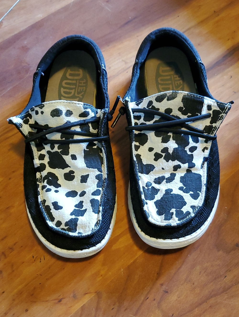 Hey Dude  Wendy Boho Cow Print Slip-On Sneakers - Black & White Sz 8